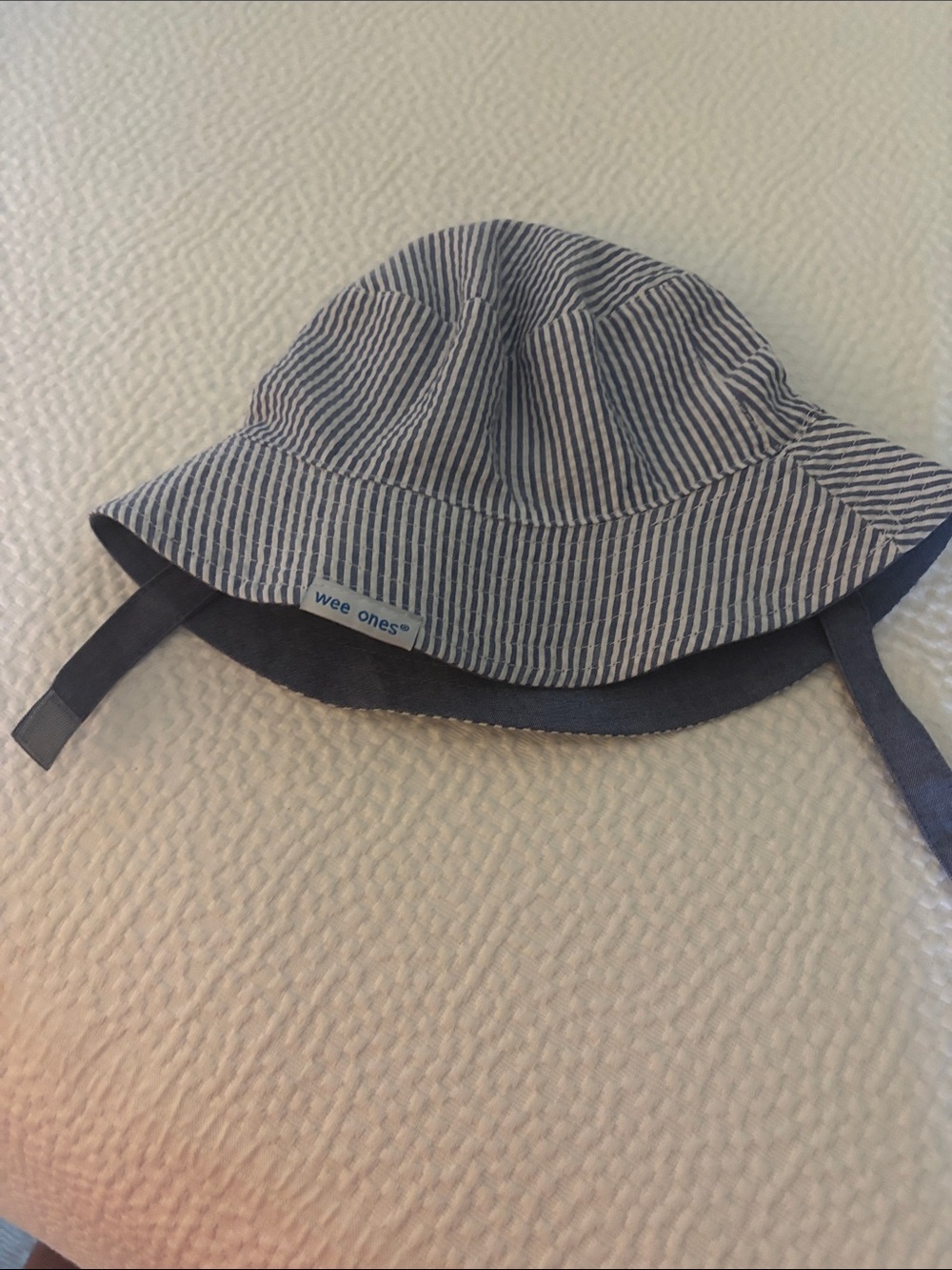 Wee Ones Navy and White Striped Bucket Hat with Chin Ties